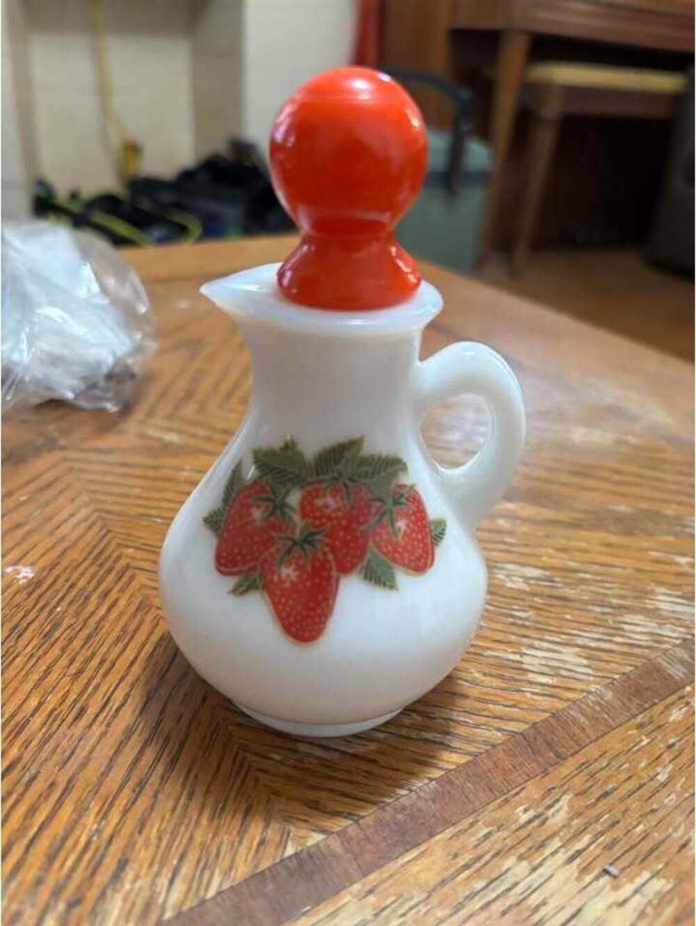 Vintage Avon Strawberry Milk Glass Cruet